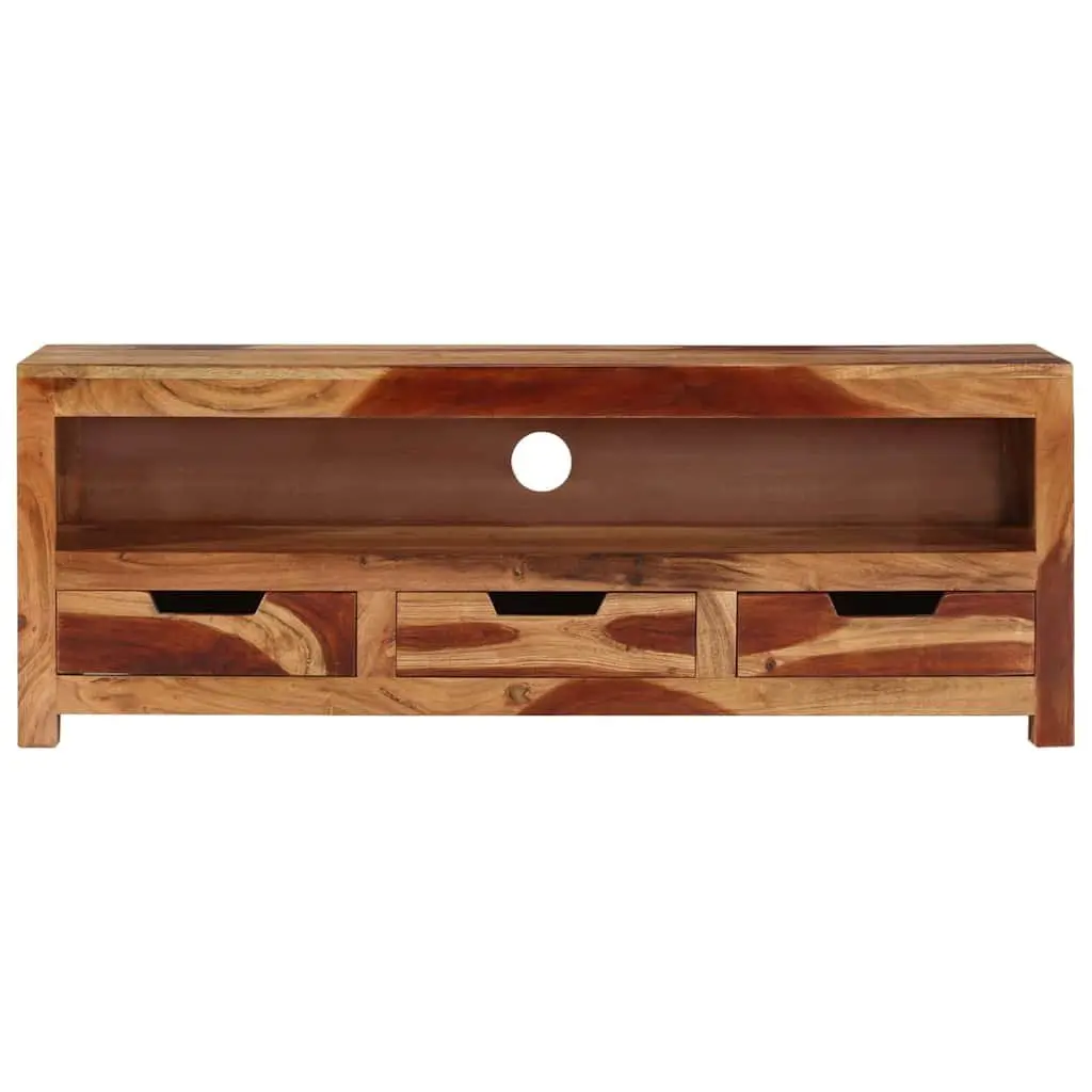 Brown Acacia Solid Wood TV Cabinet 110cm with Storage