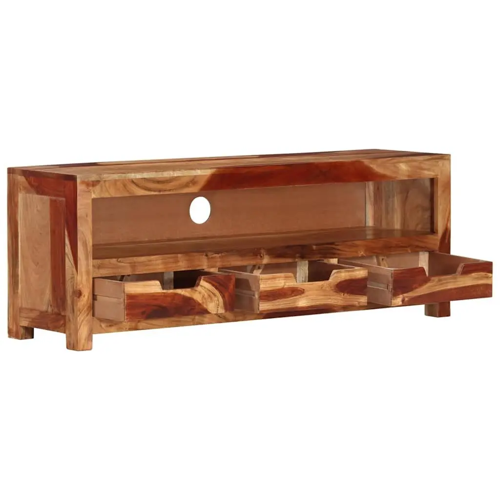 Brown Acacia Solid Wood TV Cabinet 110cm with Storage