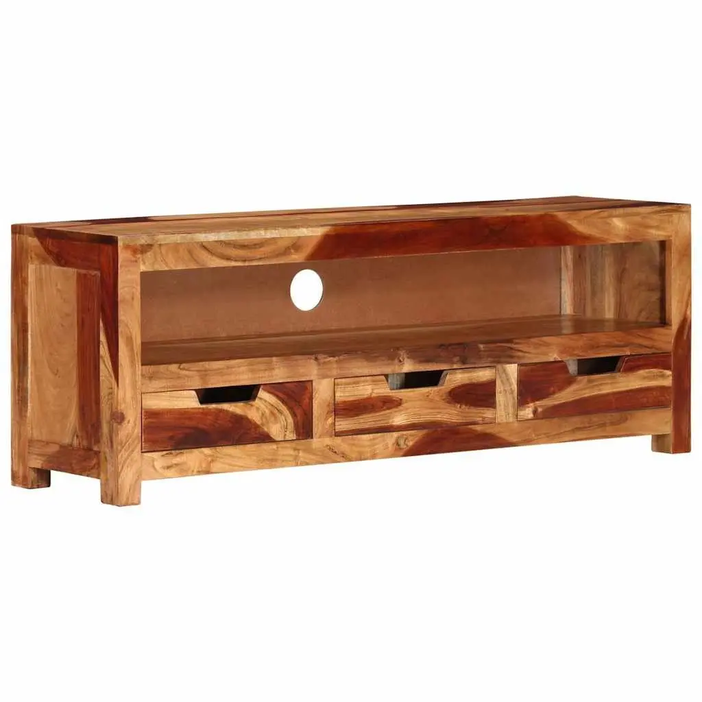 Brown Acacia Solid Wood TV Cabinet 110cm with Storage