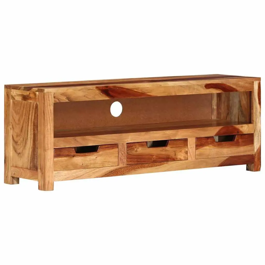 Brown Acacia Solid Wood TV Cabinet 110cm with Storage