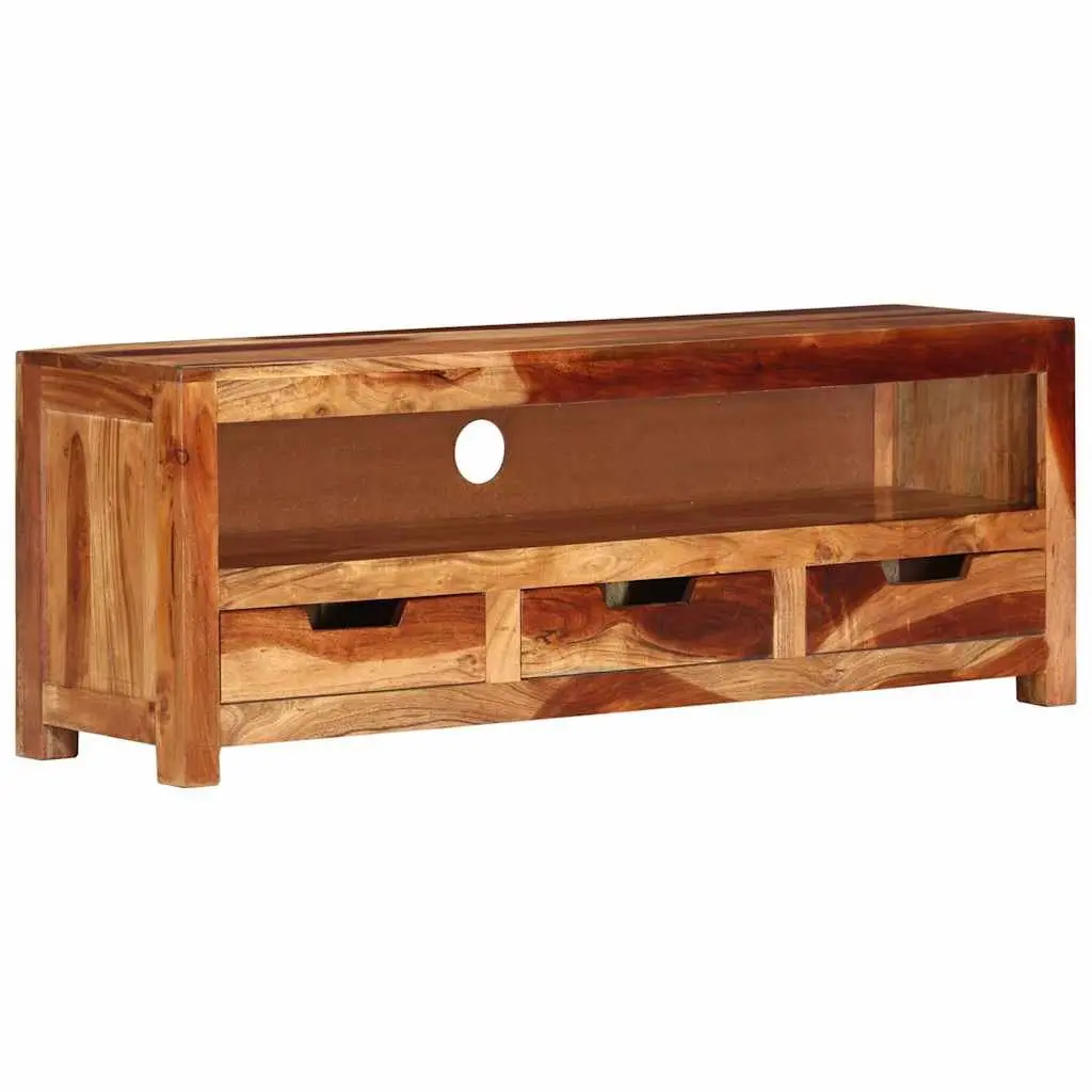 Brown Acacia Solid Wood TV Cabinet 110cm with Storage