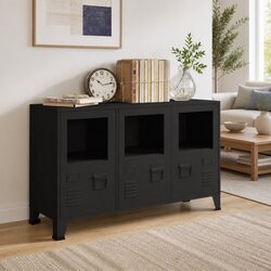 Chic Industrial Sideboard with Glass Doors for Storage