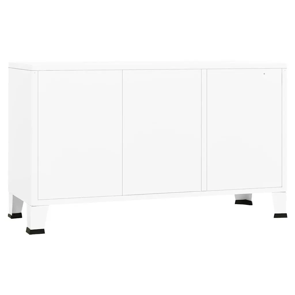 Industrial Sideboard White Storage Cabinet Glass Door Metal Frame Shelving Unit