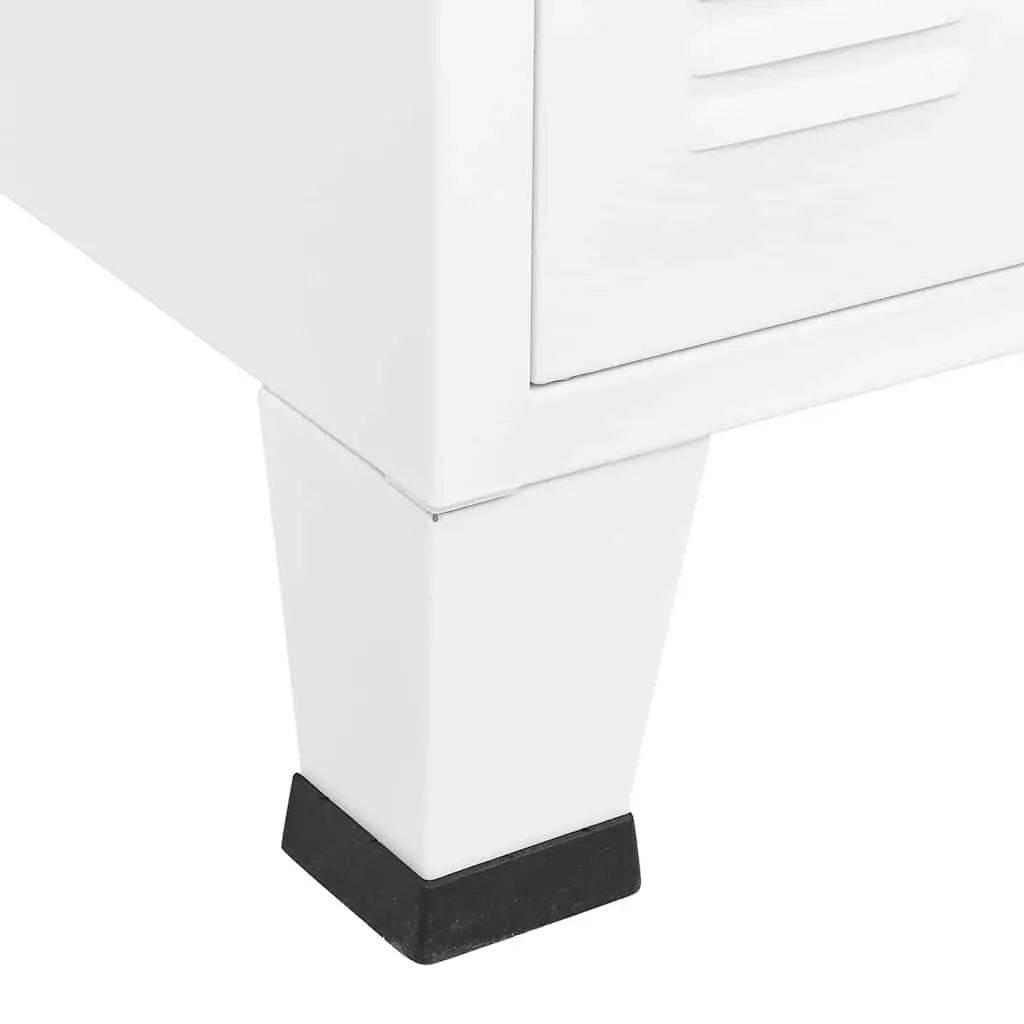 Industrial Sideboard White Storage Cabinet Glass Door Metal Frame Shelving Unit