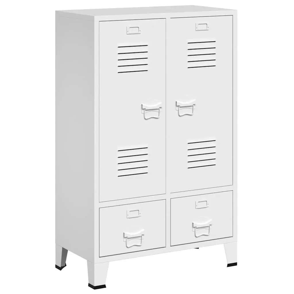 Industrial Storage Cabinet White Steel 2 Drawers 2 Shelves 67W x 35D x 107H cm