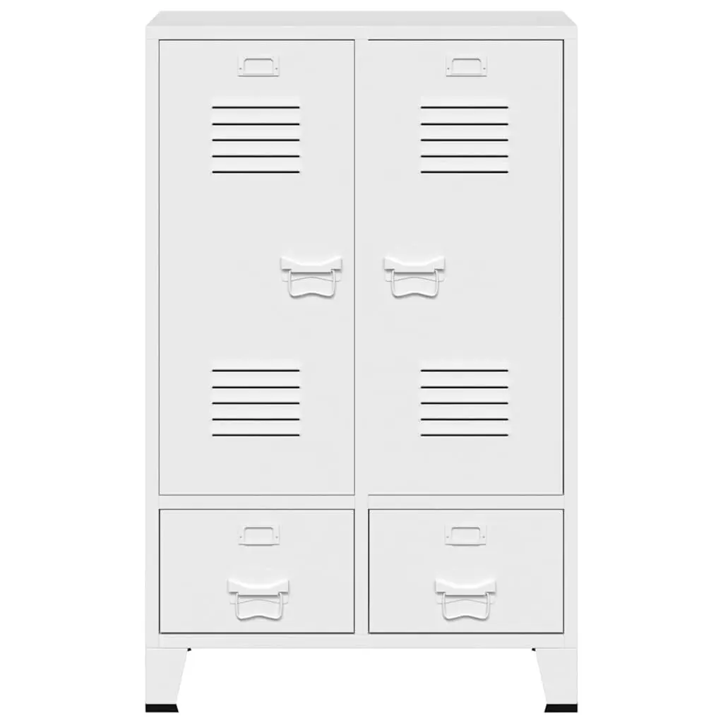 Industrial Storage Cabinet White Steel 2 Drawers 2 Shelves 67W x 35D x 107H cm