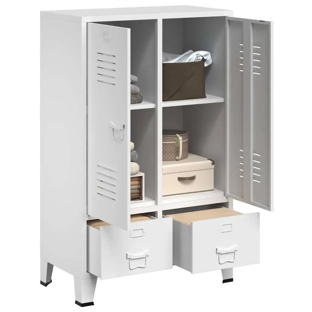 Industrial Storage Cabinet White Steel 2 Drawers 2 Shelves 67W x 35D x 107H cm