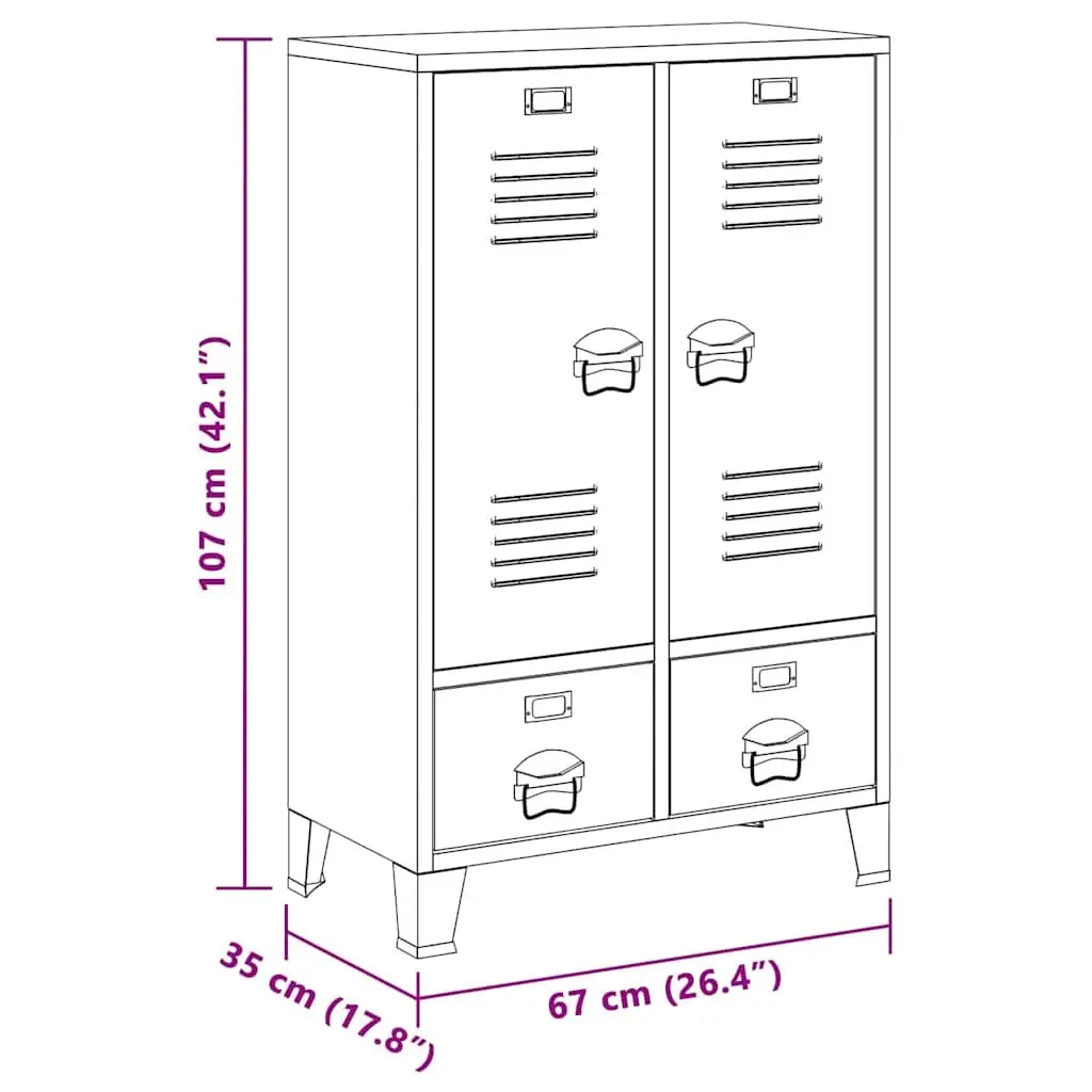 Industrial Storage Cabinet White Steel 2 Drawers 2 Shelves 67W x 35D x 107H cm
