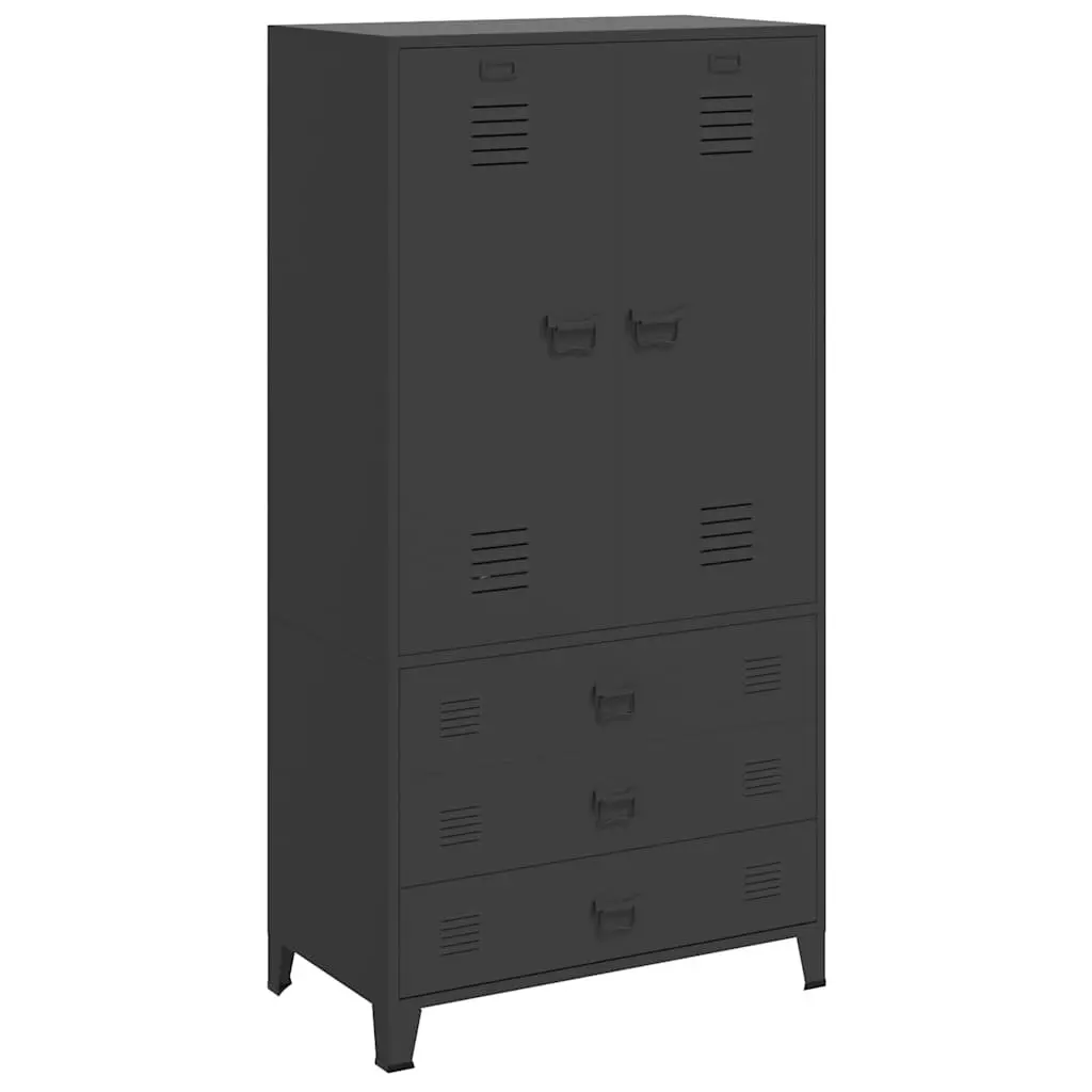 Industrial Metal Wardrobe Storage Cabinet Black 90x50x180cm Metal 2 Shelves