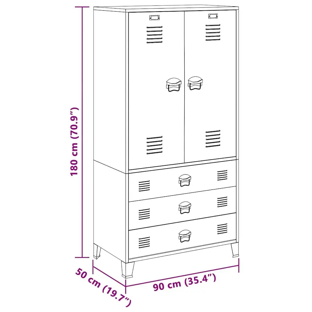 Industrial Metal Wardrobe Storage Cabinet Black 90x50x180cm Metal 2 Shelves