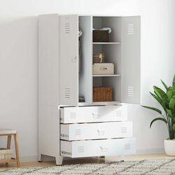 Industrial Metal Wardrobe Cabinet Storage White 90x50x180 cm Shelves Hanger