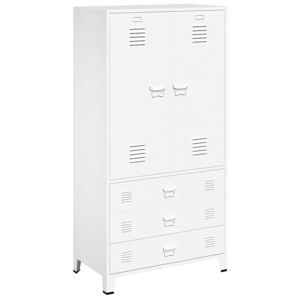 Metal Wardrobe Cabinet Industrial White 90x50x180 cm Metal 2 Shelves 1 Hanger