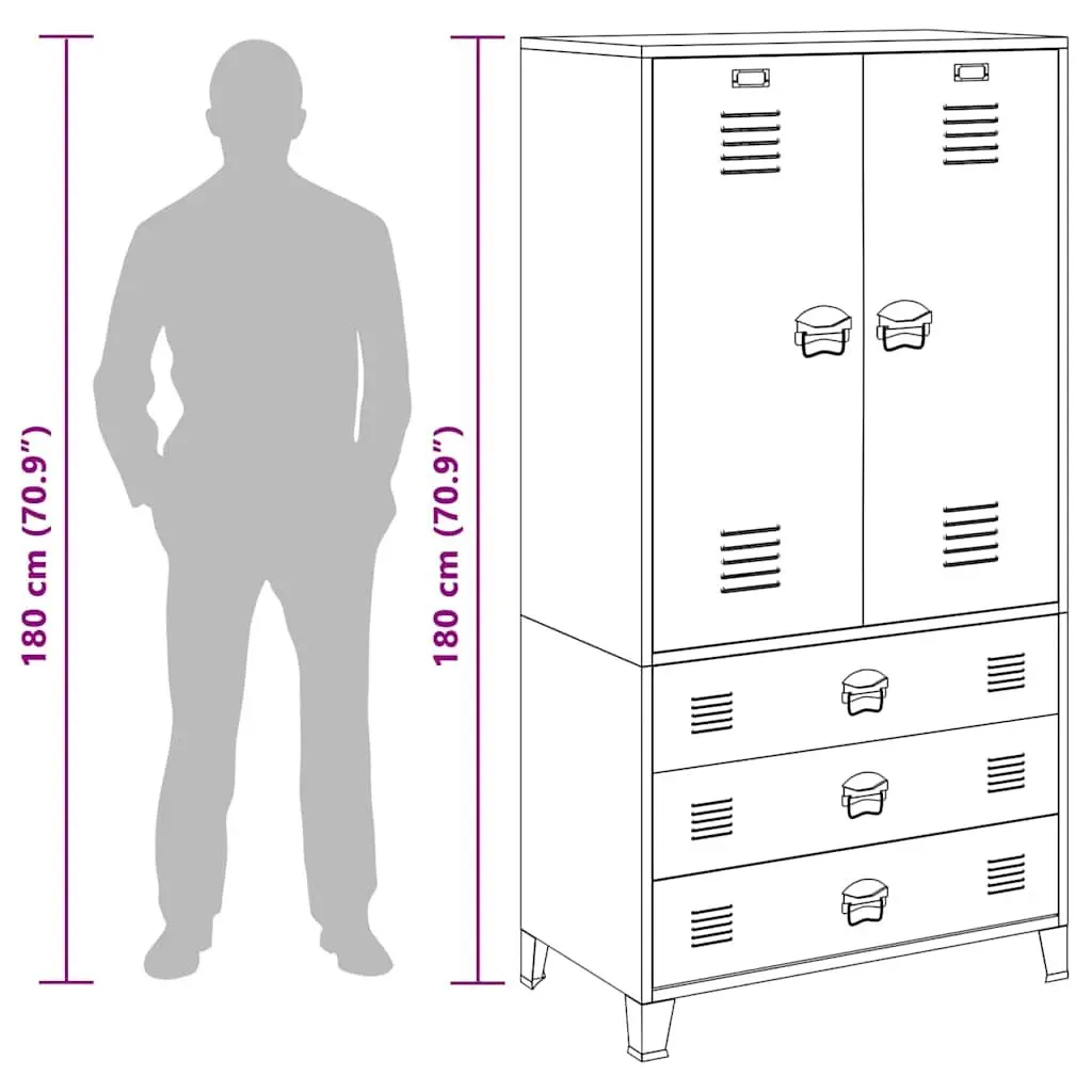 Metal Wardrobe Cabinet Industrial White 90x50x180 cm Metal 2 Shelves 1 Hanger