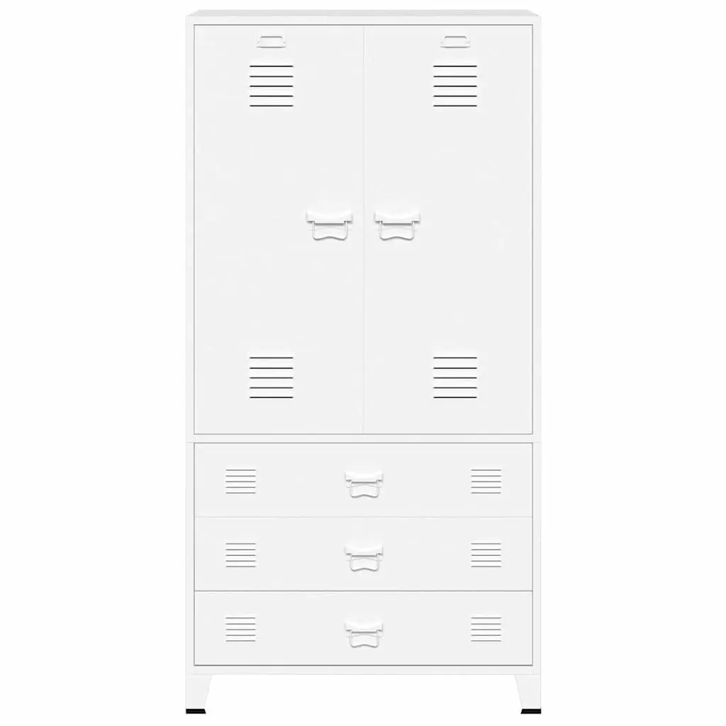 Metal Wardrobe Cabinet Industrial White 90x50x180 cm Metal 2 Shelves 1 Hanger