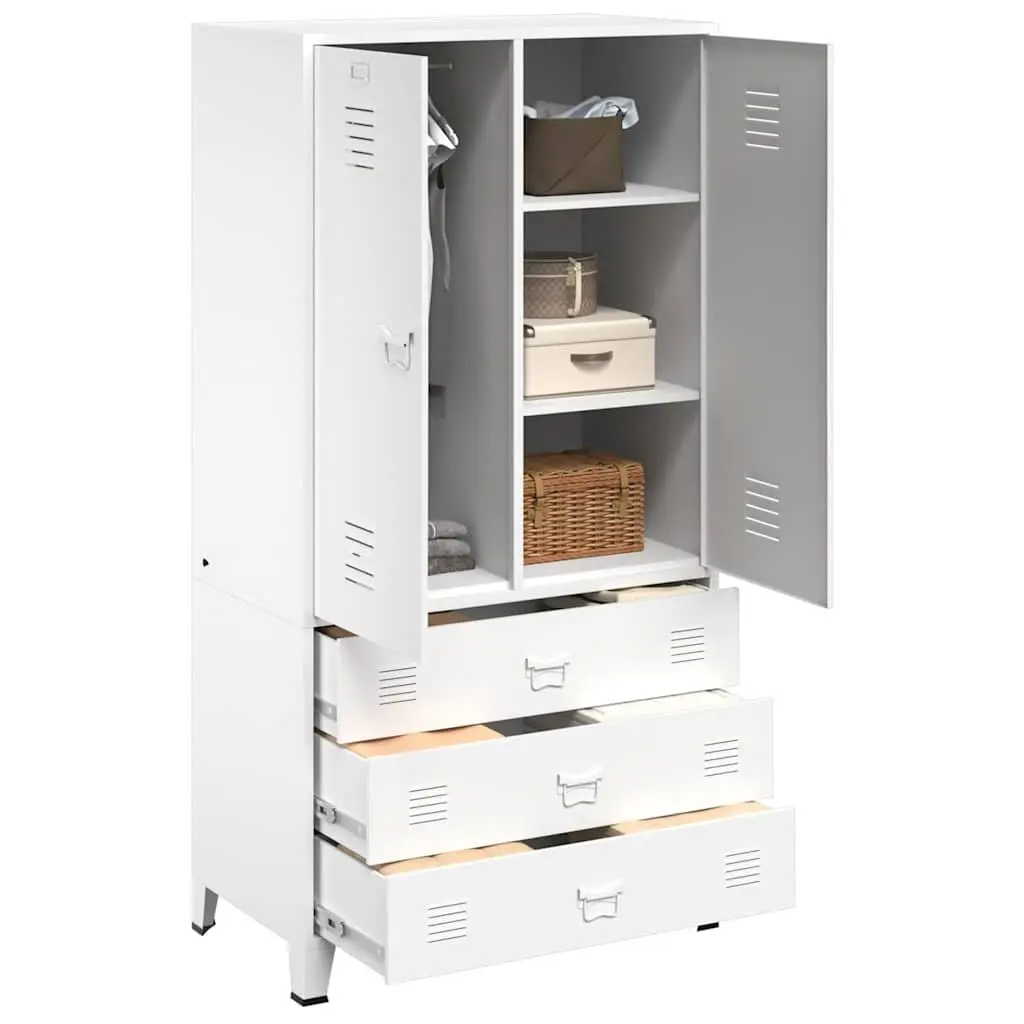 Metal Wardrobe Cabinet Industrial White 90x50x180 cm Metal 2 Shelves 1 Hanger