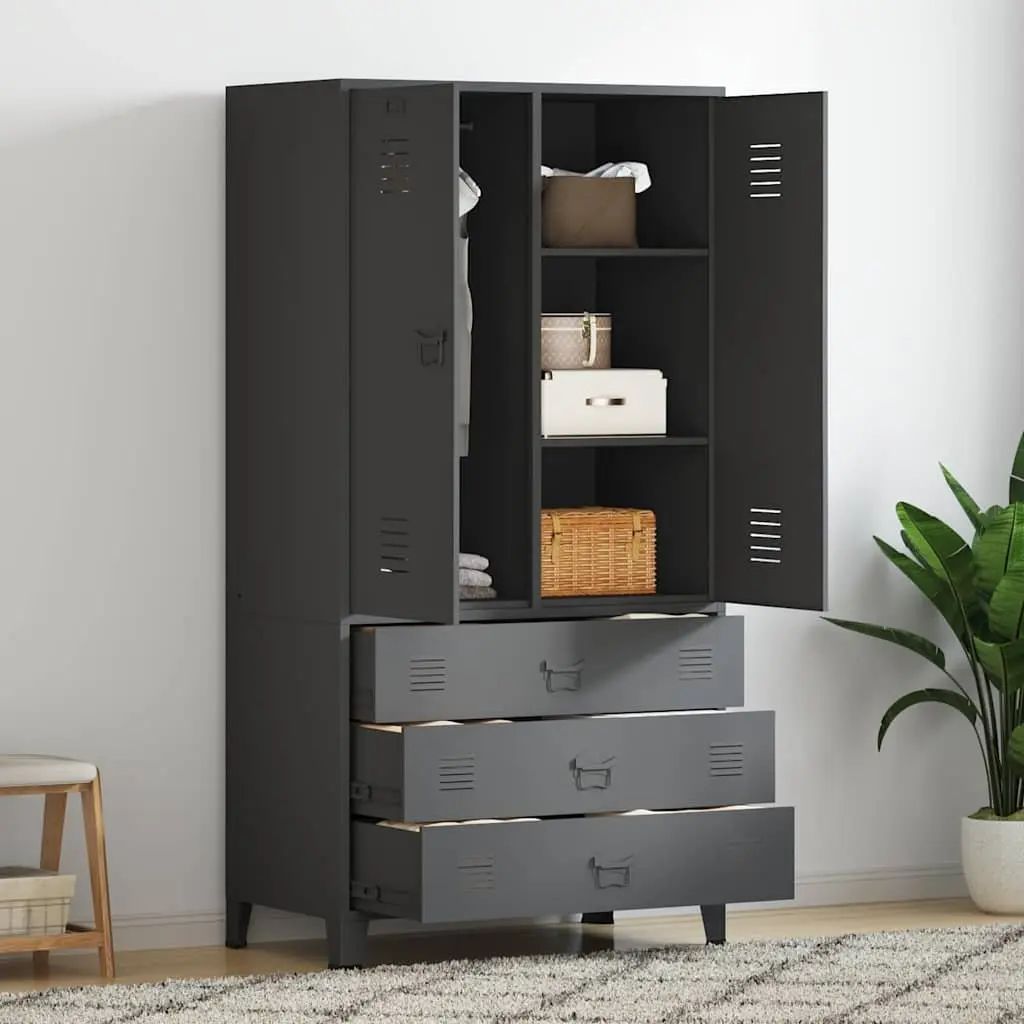 Metal Wardrobe Industrial Style Anthracite 90W x 50D x 180H cm