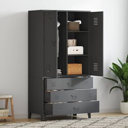 Industrial Metal Wardrobe Storage Cabinet Clothes Cupboard Anthracite