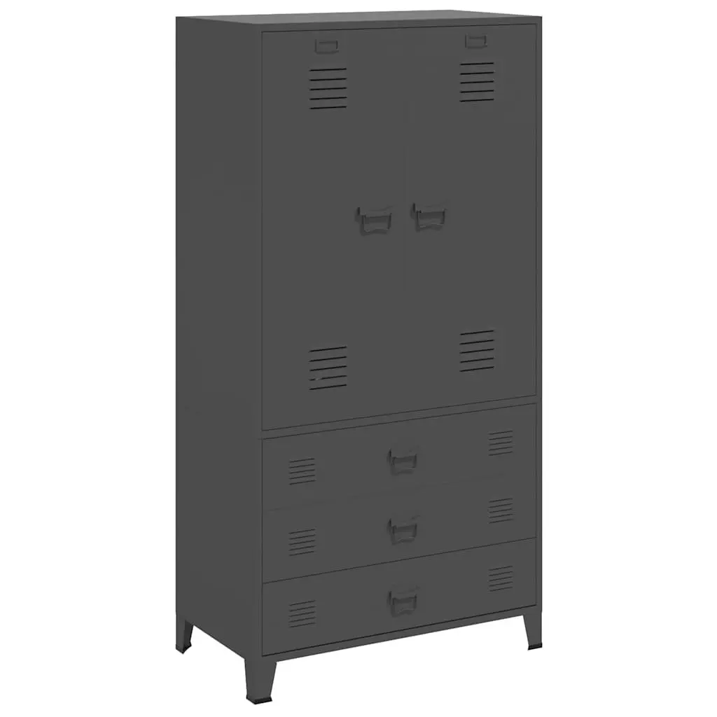 Metal Wardrobe Industrial Style Anthracite 90W x 50D x 180H cm