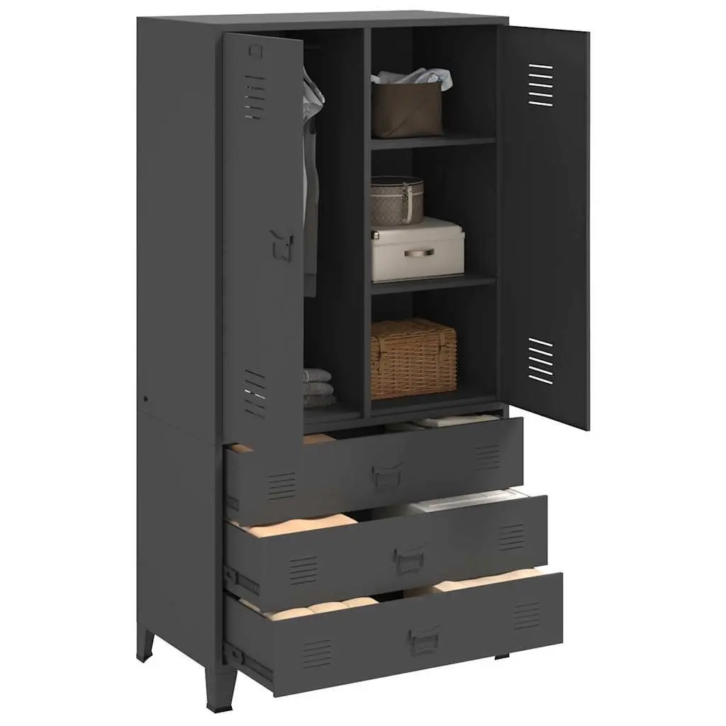 Metal Wardrobe Industrial Style Anthracite 90W x 50D x 180H cm