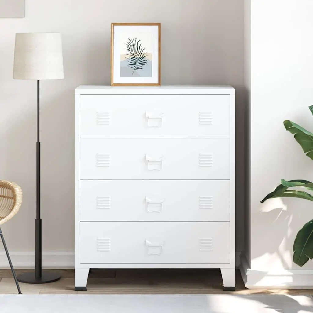Industrial Drawer Cabinet White 4-Drawer Storage Chest Metal Unit