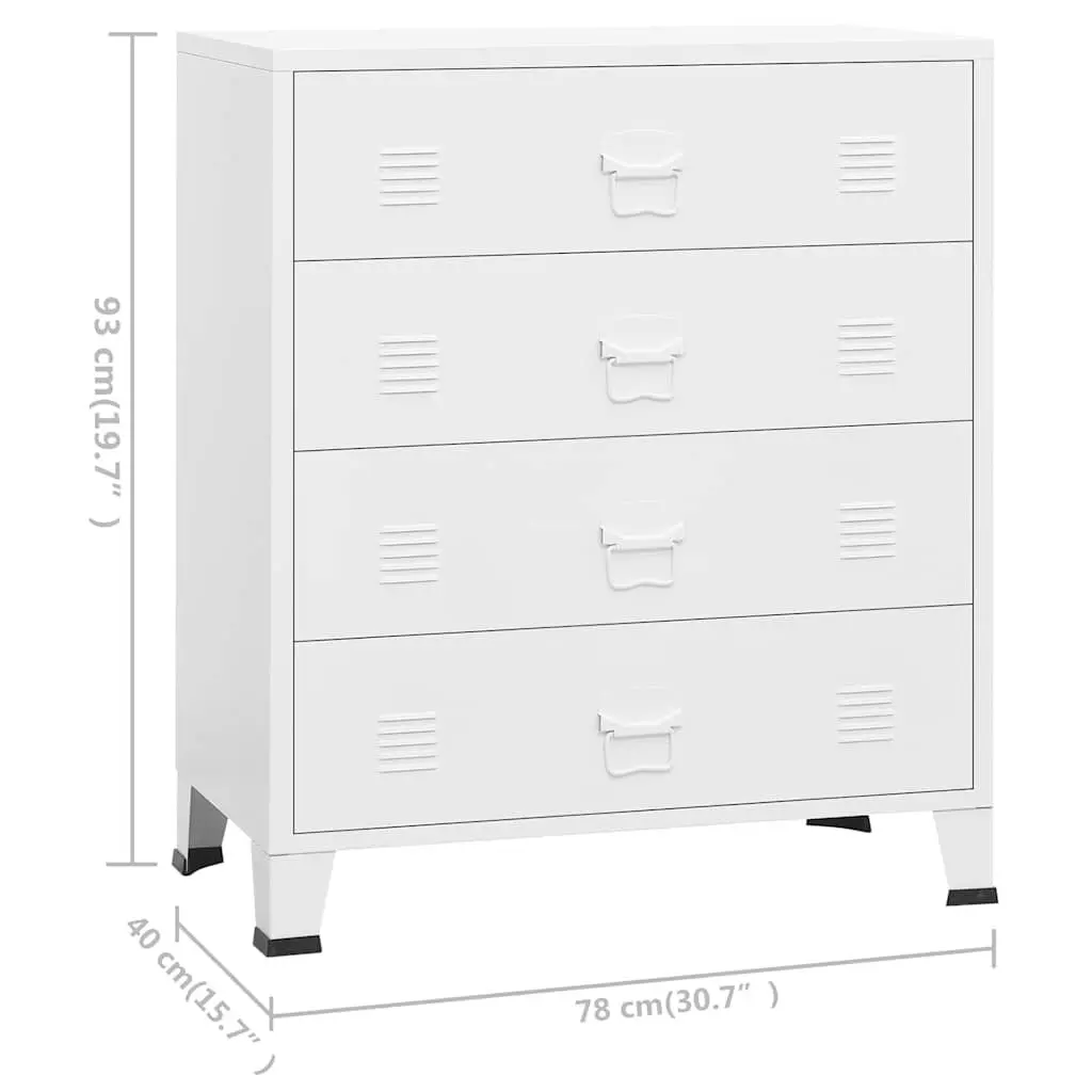 Industrial Drawer Cabinet White 4-Drawer Storage Chest Metal Unit