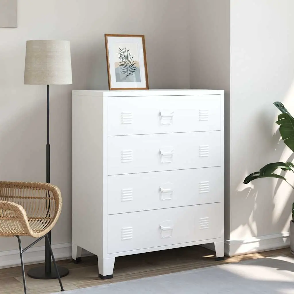 Industrial Drawer Cabinet White 4-Drawer Storage Chest Metal Unit