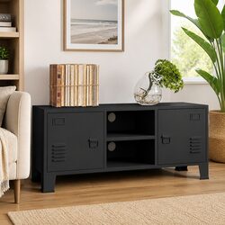 Black Metal Industrial TV Cabinet with Ample Storage