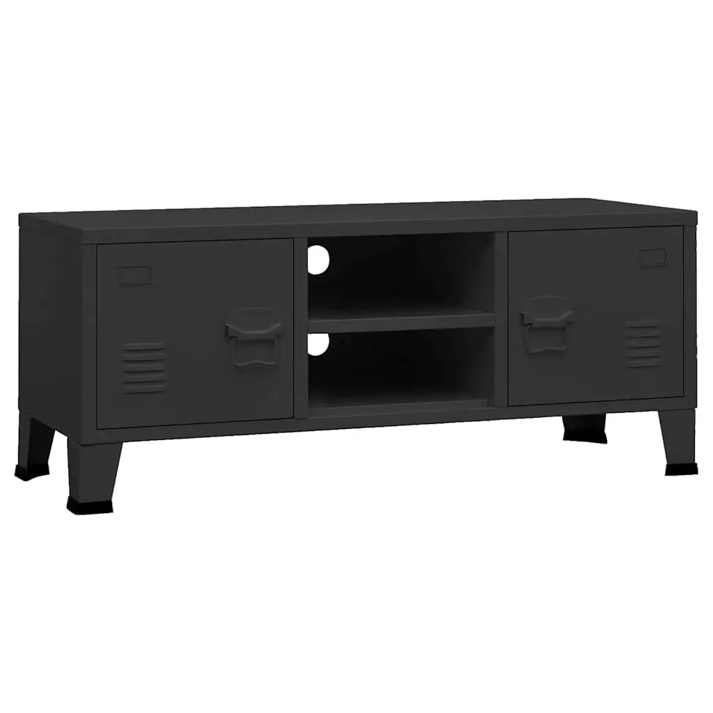 Industrial TV Cabinet Black Metal Storage Unit 105 x 35 x 42 cm