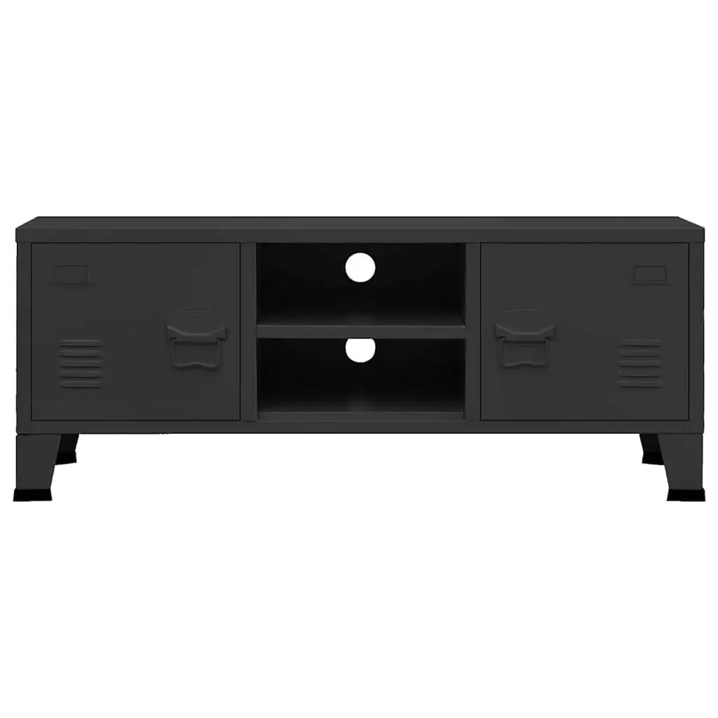 Industrial TV Cabinet Black Metal Storage Unit 105 x 35 x 42 cm