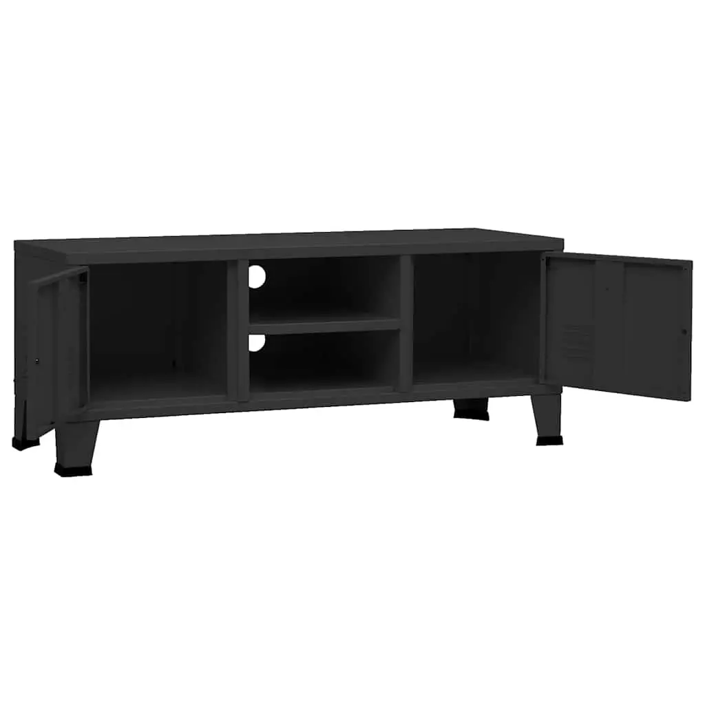 Industrial TV Cabinet Black Metal Storage Unit 105 x 35 x 42 cm