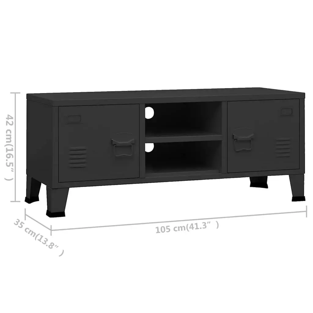 Industrial TV Cabinet Black Metal Storage Unit 105 x 35 x 42 cm