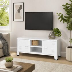 Warm White Metal TV Cabinet for Organized Living Spaces