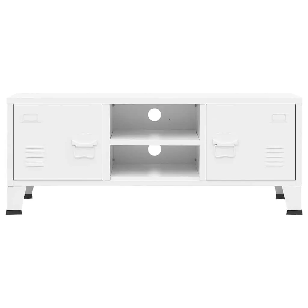 Industrial TV Cabinet White Metal Storage Unit with Doors Shelf Media Console