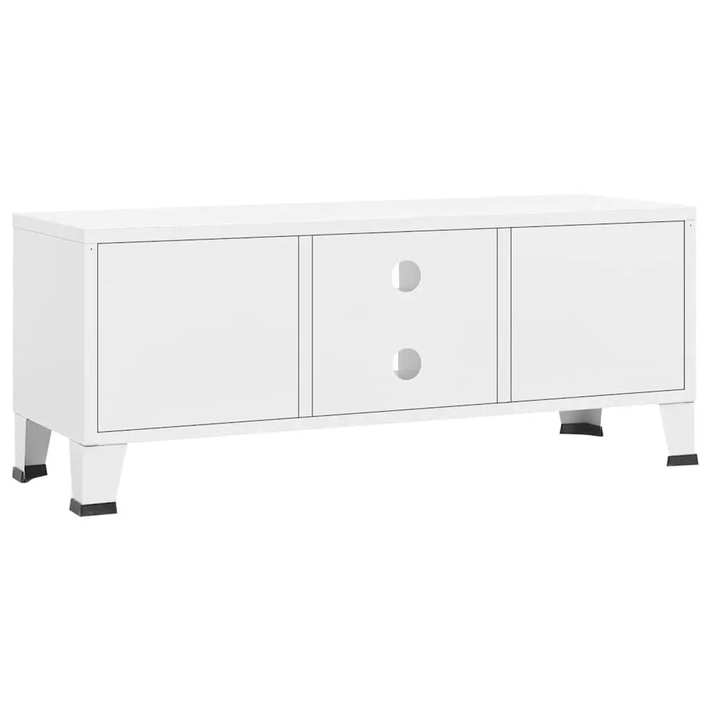 Industrial TV Cabinet White Metal Storage Unit with Doors Shelf Media Console