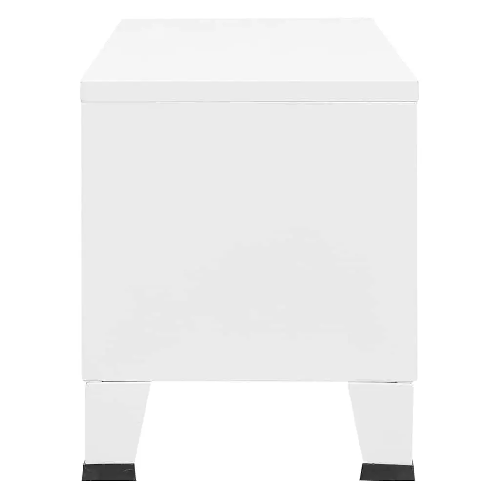 Industrial TV Cabinet White Metal Storage Unit with Doors Shelf Media Console