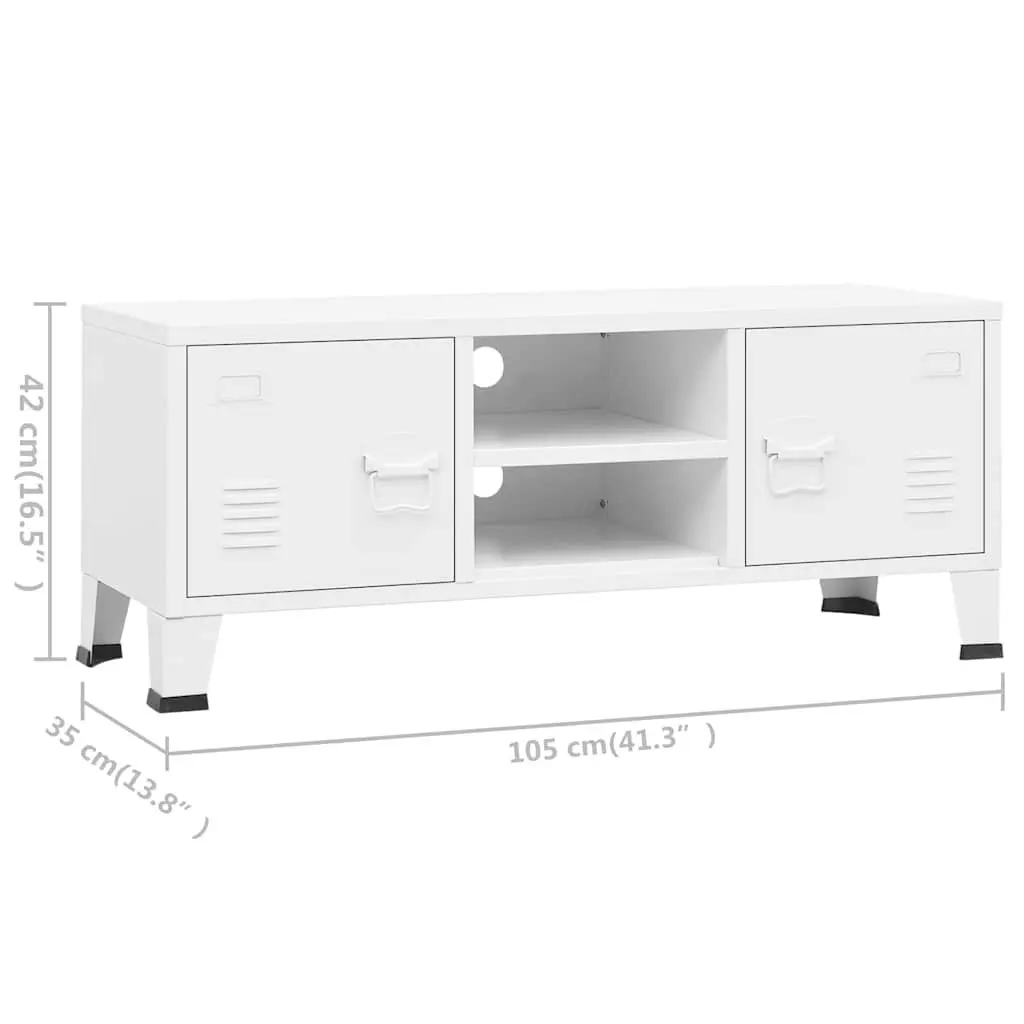 Industrial TV Cabinet White Metal Storage Unit with Doors Shelf Media Console