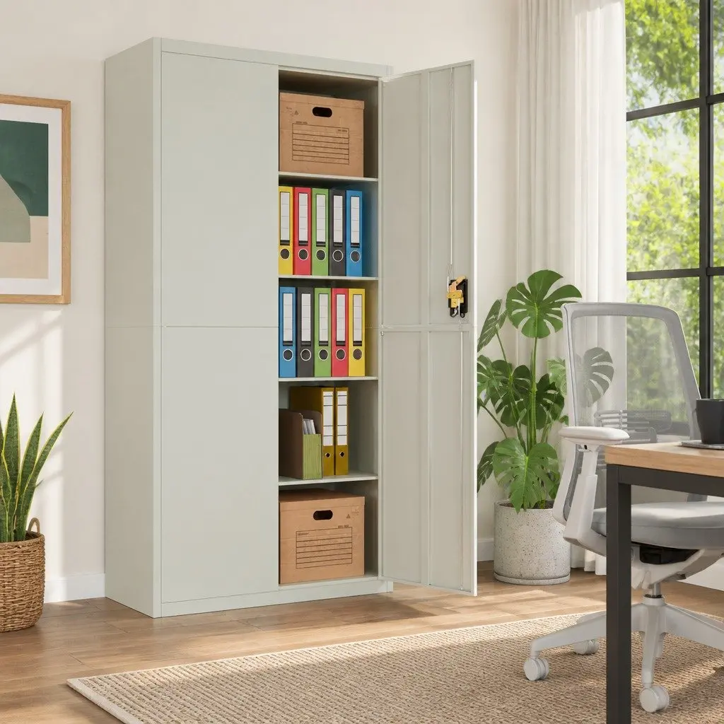 Grey Steel File Cabinet with Adjustable Shelves
