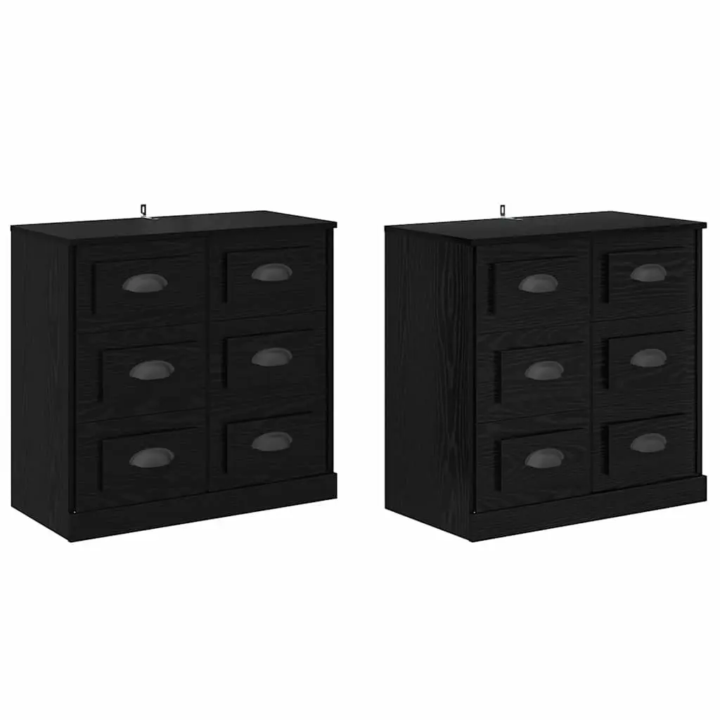 Set of 2 Modern Black Sideboards Engineered Wood Storage Cabinet 70x35.5x67.5cm