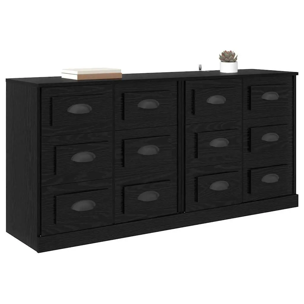 Set of 2 Modern Black Sideboards Engineered Wood Storage Cabinet 70x35.5x67.5cm
