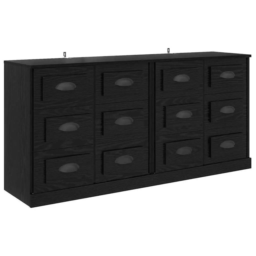 Set of 2 Modern Black Sideboards Engineered Wood Storage Cabinet 70x35.5x67.5cm