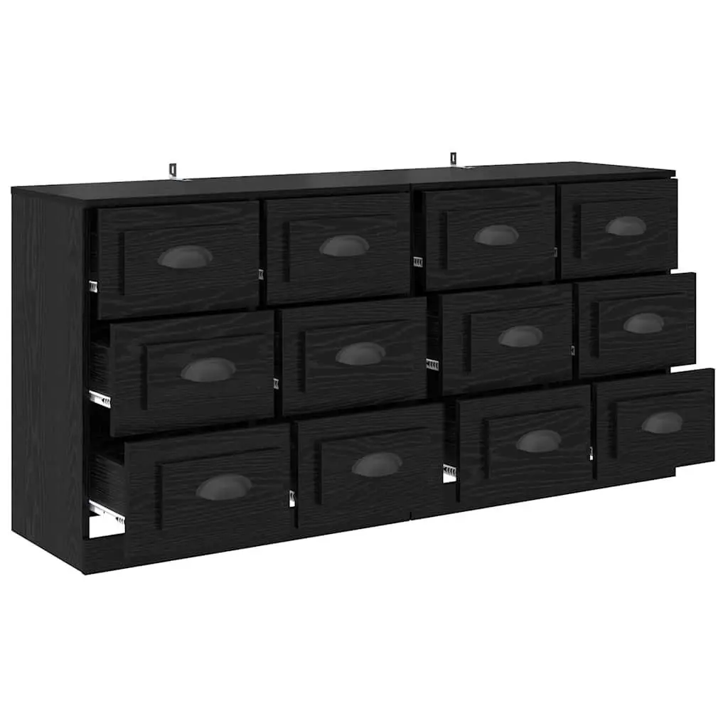 Set of 2 Modern Black Sideboards Engineered Wood Storage Cabinet 70x35.5x67.5cm