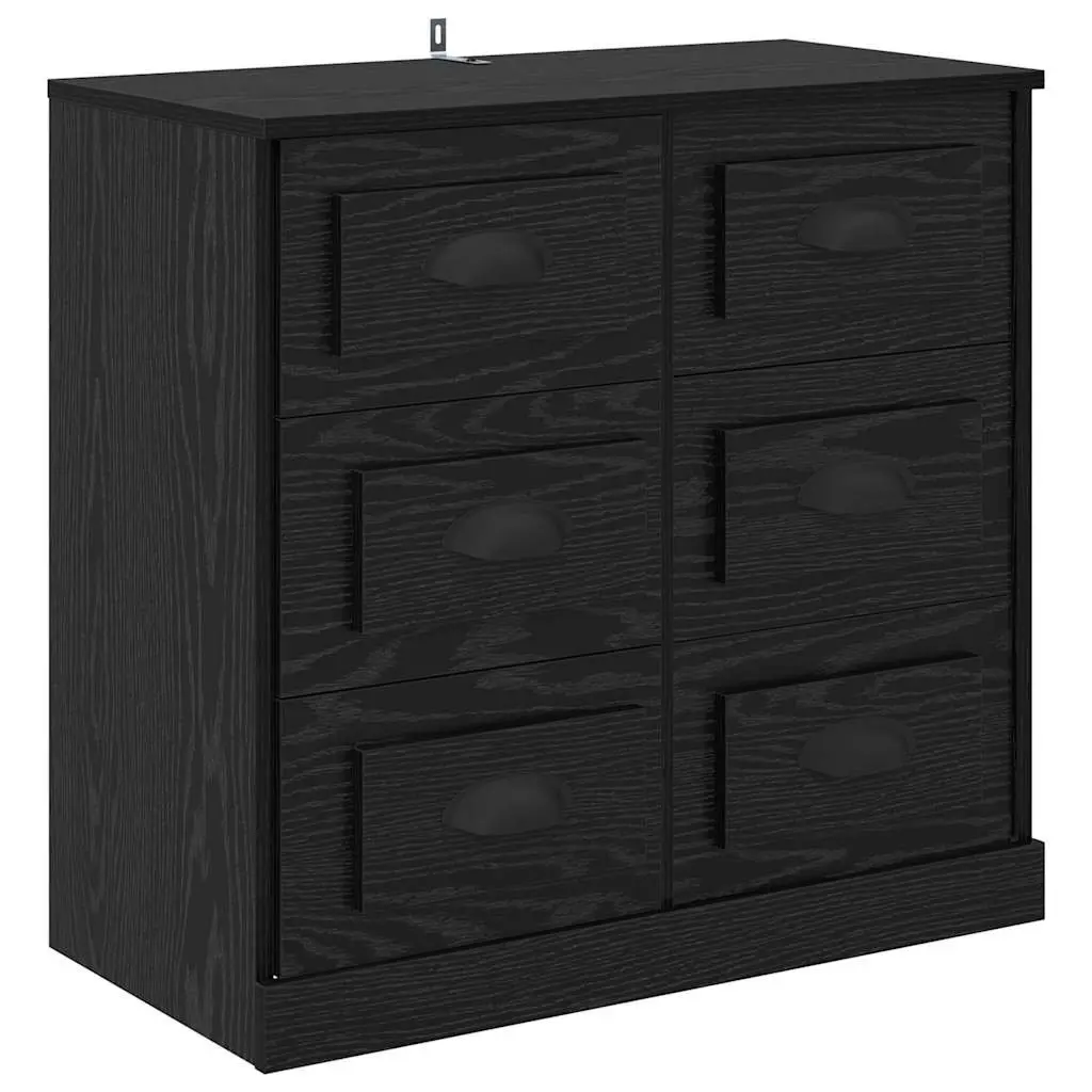 Set of 2 Modern Black Sideboards Engineered Wood Storage Cabinet 70x35.5x67.5cm
