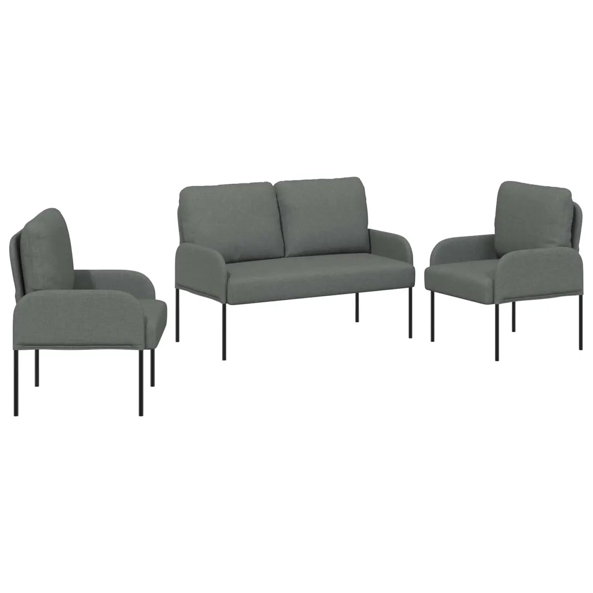 3-Piece Sofa Set Modern Grey Polyester Indoor Furniture Plywood Frame Metal Legs