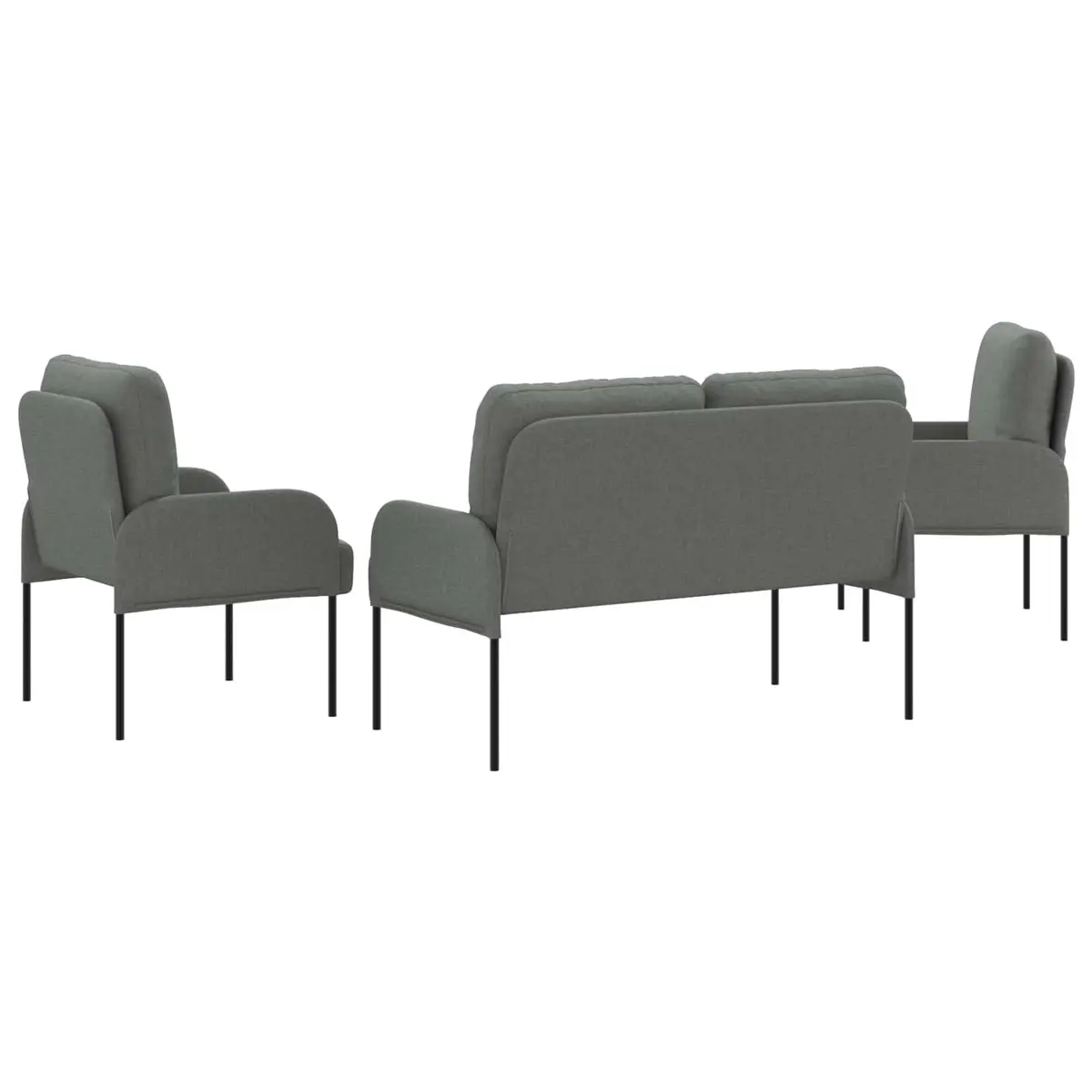 3-Piece Sofa Set Modern Grey Polyester Indoor Furniture Plywood Frame Metal Legs