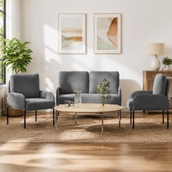 Inviting 3-Piece Sofa Set with Cushions in Dark Grey