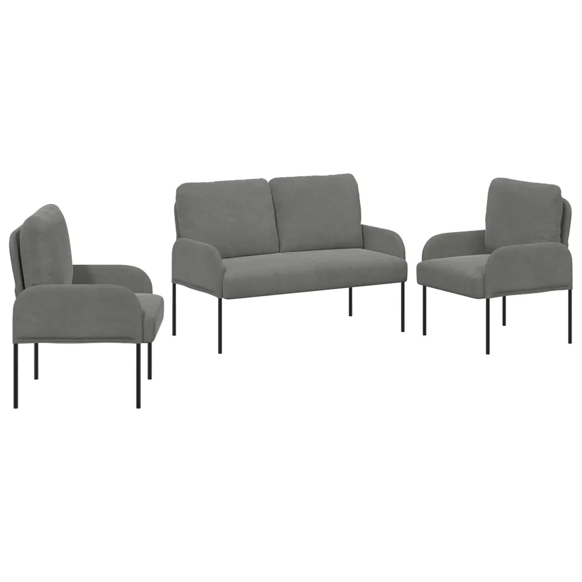3 Piece Modern Sofa Set Grey Polyester
