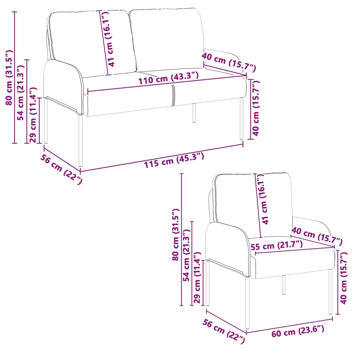 3 Piece Modern Sofa Set Grey Polyester