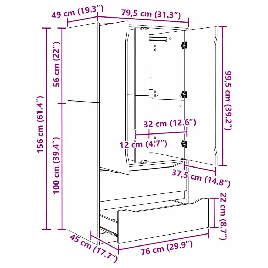 White Wardrobe Cabinet with Drawer Engineered Wood Bedroom Storage Cupboard