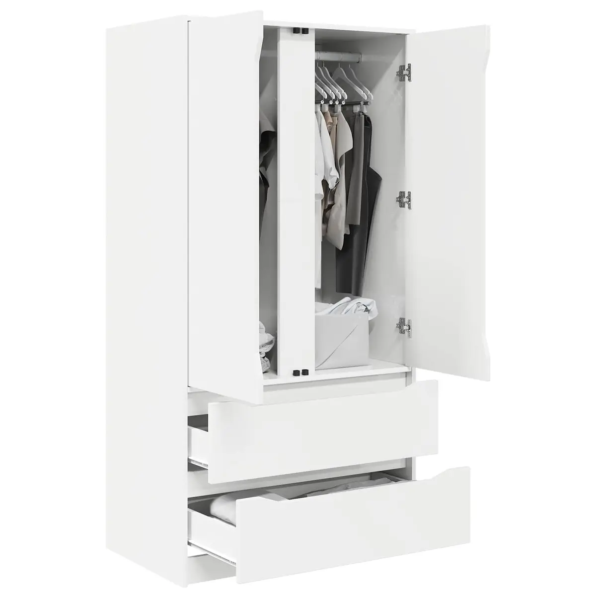 White Wardrobe Cabinet with Drawer Engineered Wood Bedroom Storage Cupboard