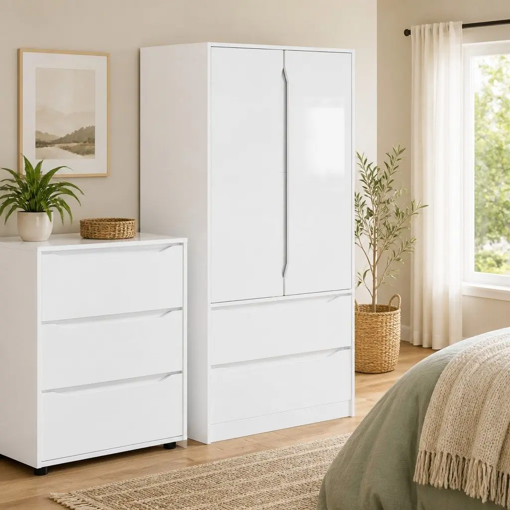 Wardrobe High Gloss White 79.5 x 49 x 156 cm Engineered Wood Bedroom Storage Cupboard Cabinet